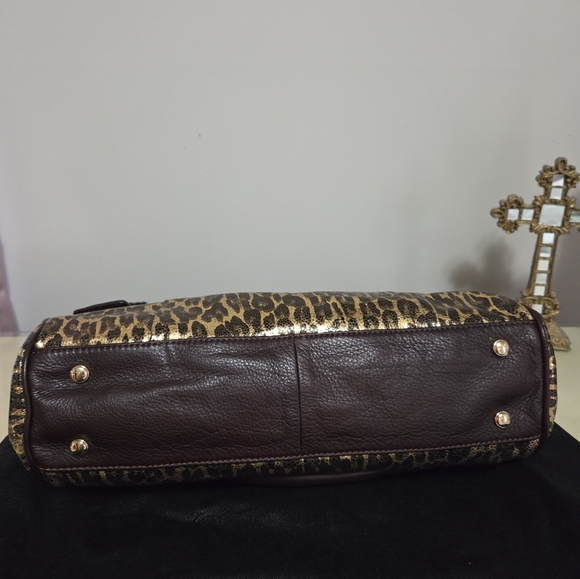 Vintage B Makowsky Metallic Leopard East West Flap Tote - Picture 4 of 8